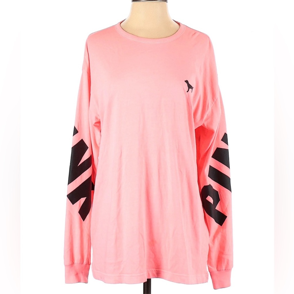 PINK Victoria’s Secret Neon Pink Graphic Logo Long Sleeve Tee Medium Y2K